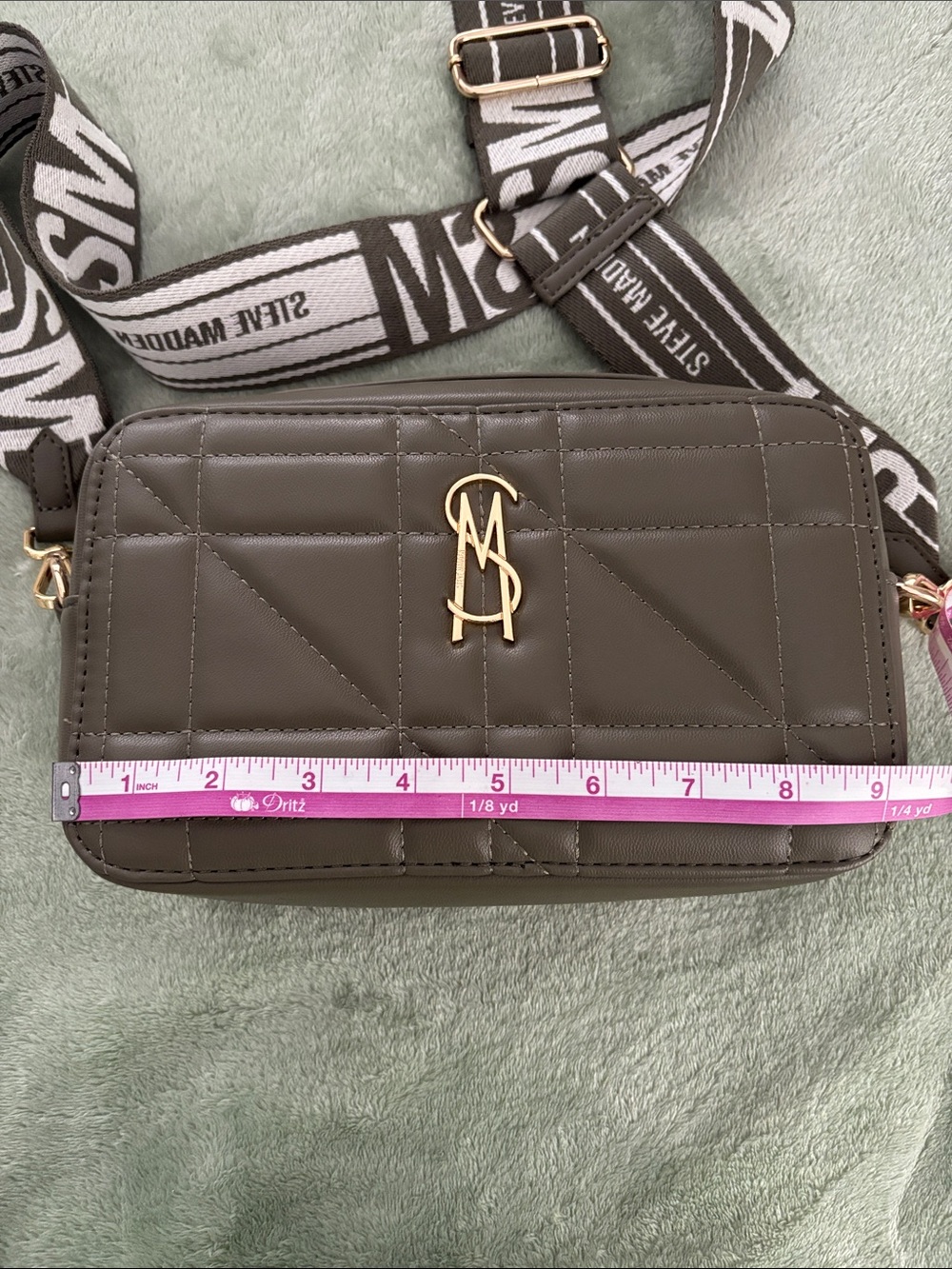 Steve Madden Quilted Crossbody Bag in Taupe with Gold Hardware